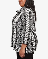 Alfred Dunner Plus Jet Setter Cable Jacquard Knit Top with Necklace