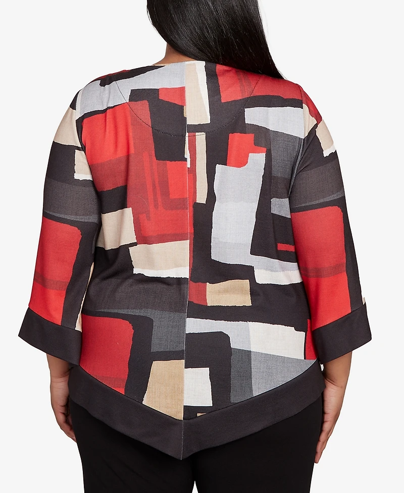 Alfred Dunner Plus Jet Setter Knit Colorblock Top with Necklace
