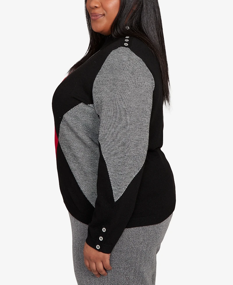Alfred Dunner Plus Jet Setter Geometric Inner Two One Sweater