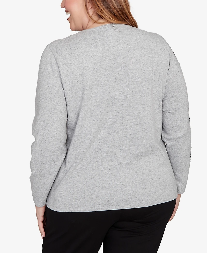 Alfred Dunner Plus Jet Setter Abstract Cording Sweater