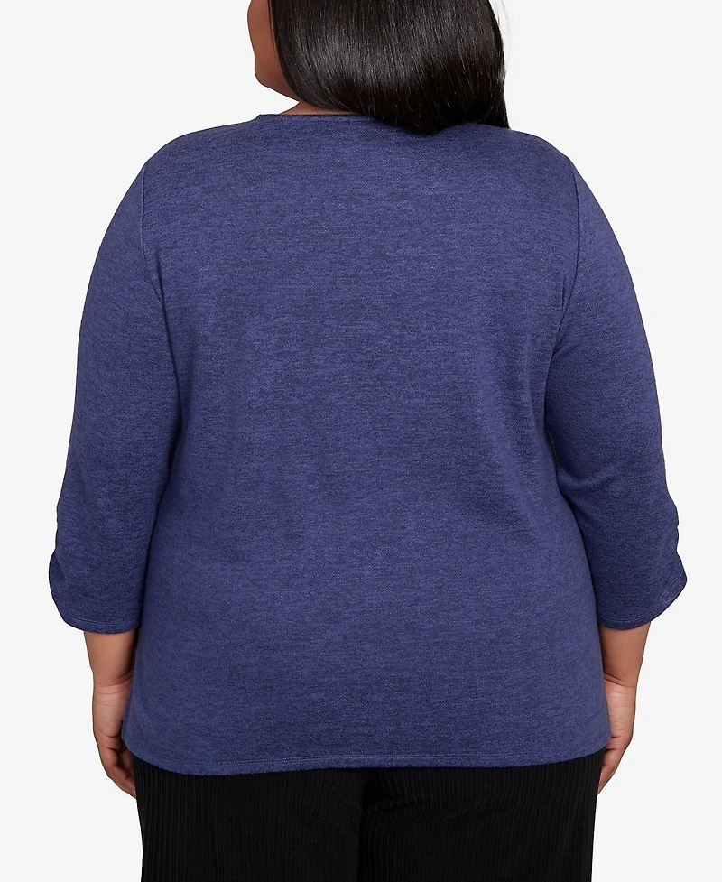 Alfred Dunner Plus Lake Champlain Embroidered Scroll Ruched Sleeve Top