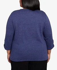 Alfred Dunner Plus Lake Champlain Embroidered Scroll Ruched Sleeve Top