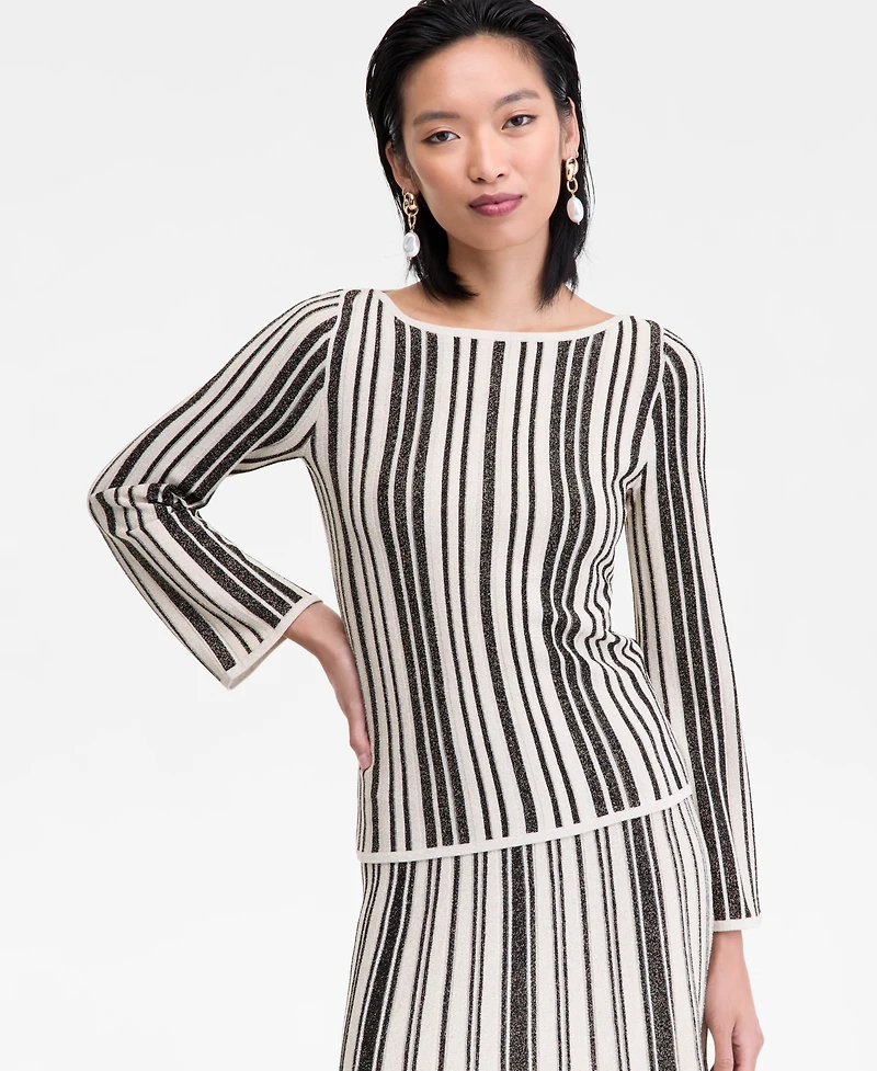 I.n.c. International Concepts Women's Metallic Stripe Boat-Neck Sweater, Macy's Exclusive