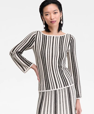 I.n.c. International Concepts Women's Metallic Stripe Boat-Neck Sweater, Macy's Exclusive