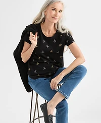 Style & Co Petite Short Sleeve Bow Print Top, Macy's Exclusive