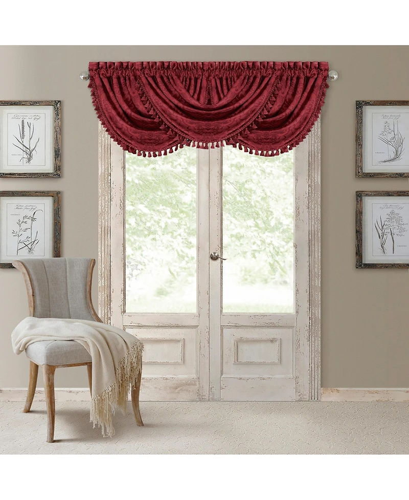 Elrene Home Fashions Antonia Damask Print Waterfall Tassel Window Valance