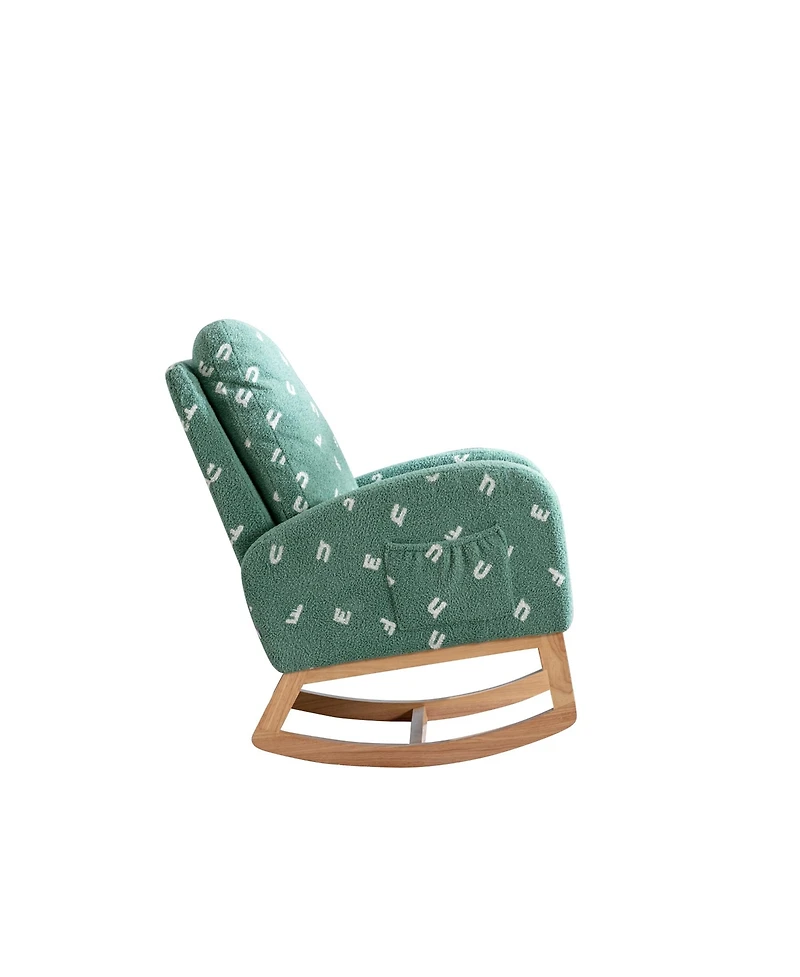 1-Piece Green Wooden Rocking Chair for Living Room Baby Kids Room