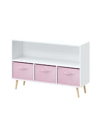 Jujabu 35 in. Wide White/ Kids Bookcase with Collapsible Fabric Drawers, Children's Book Display