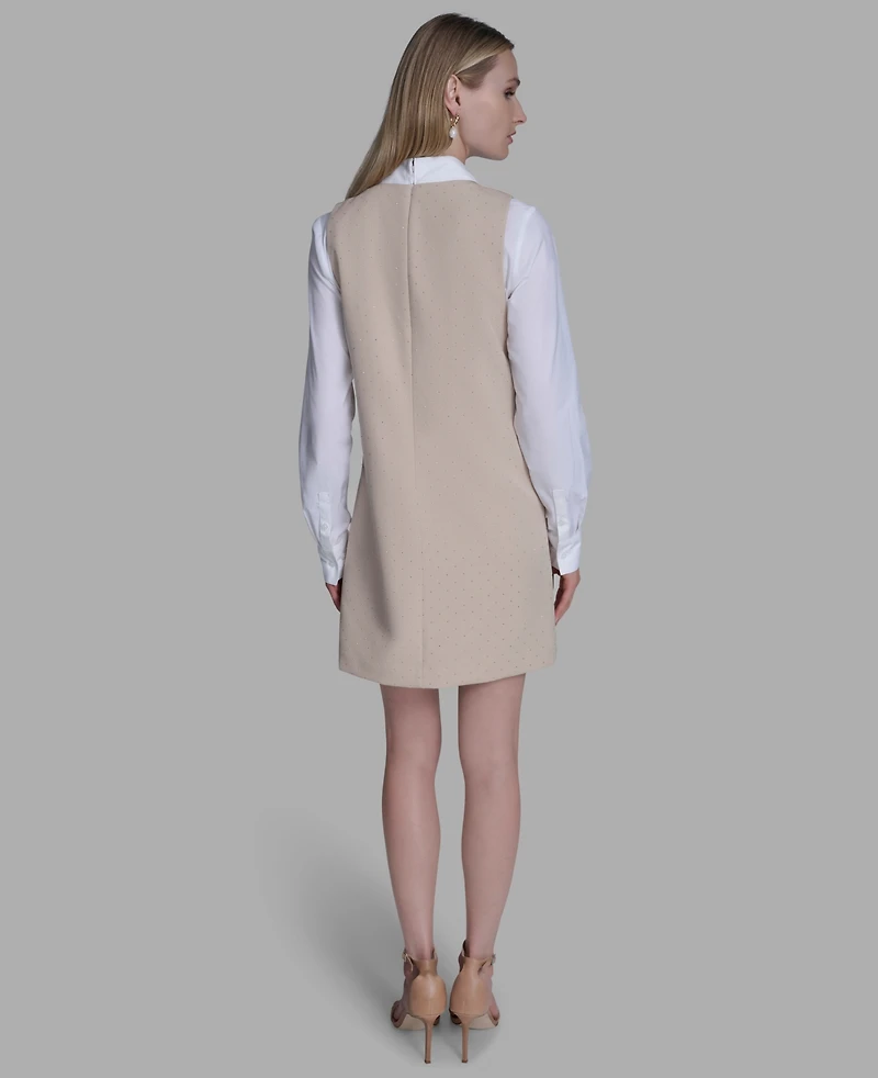 Bcbg Women's Long Sleeve Twofer Vest Shirt Dress