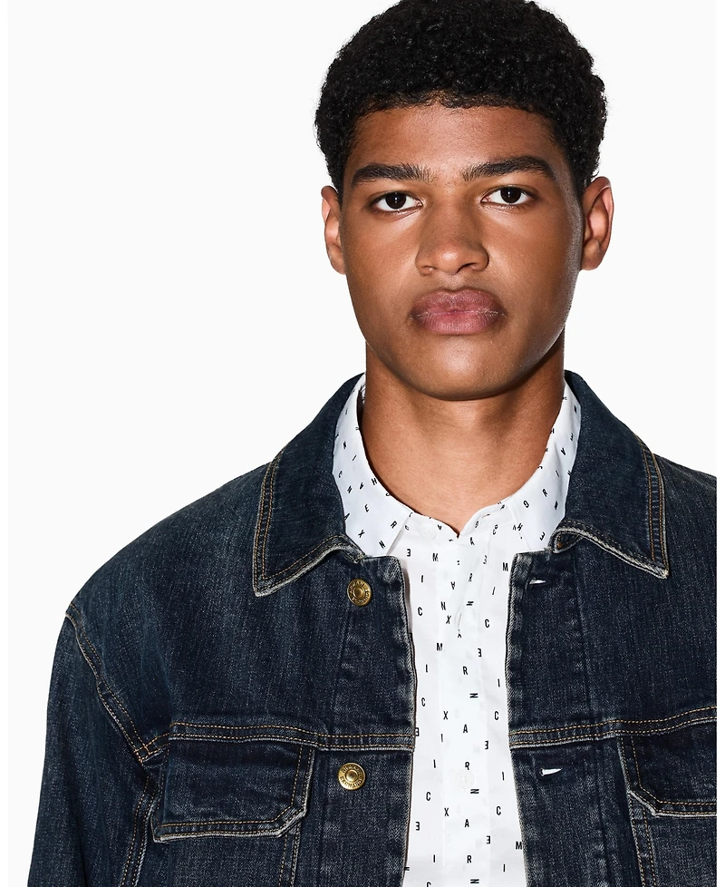 A|X Armani Exchange Men's Allover Letter Logo Satin Woven Shirt
