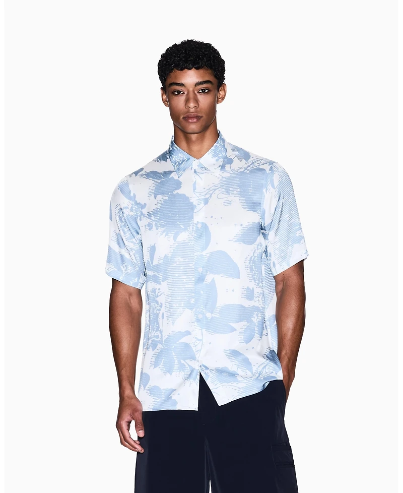 A|X Armani Exchange Men's Short Sleeve Viscose Geo Print Woven Shirt