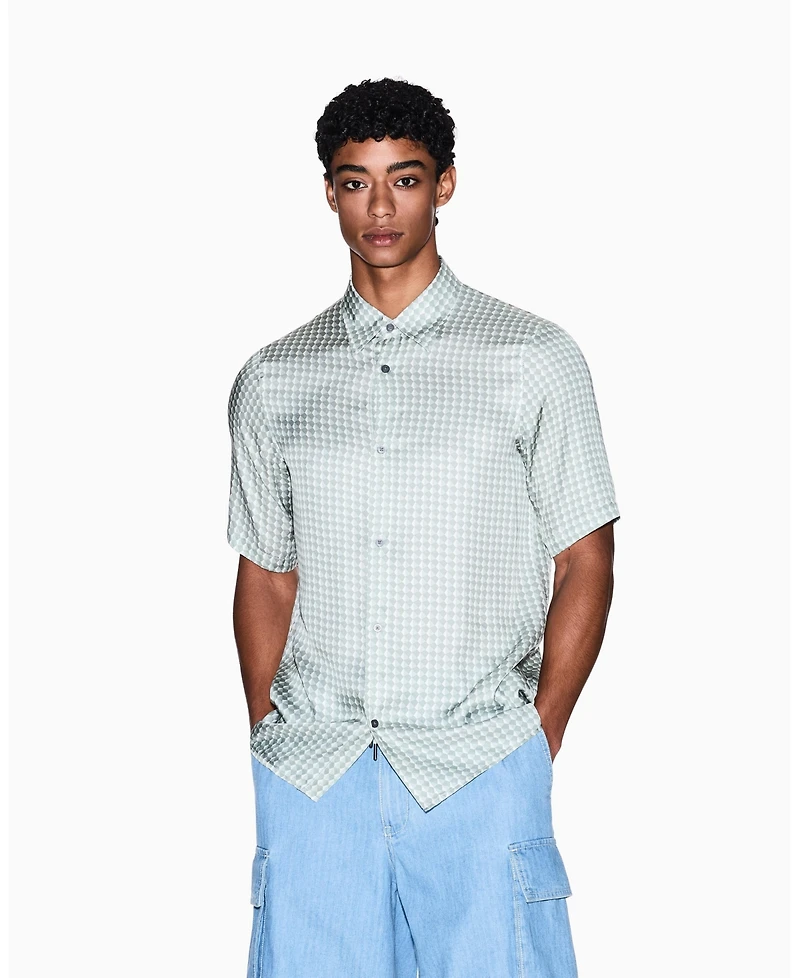 A|X Armani Exchange Men's Short Sleeve Viscose Geo Print Woven Shirt