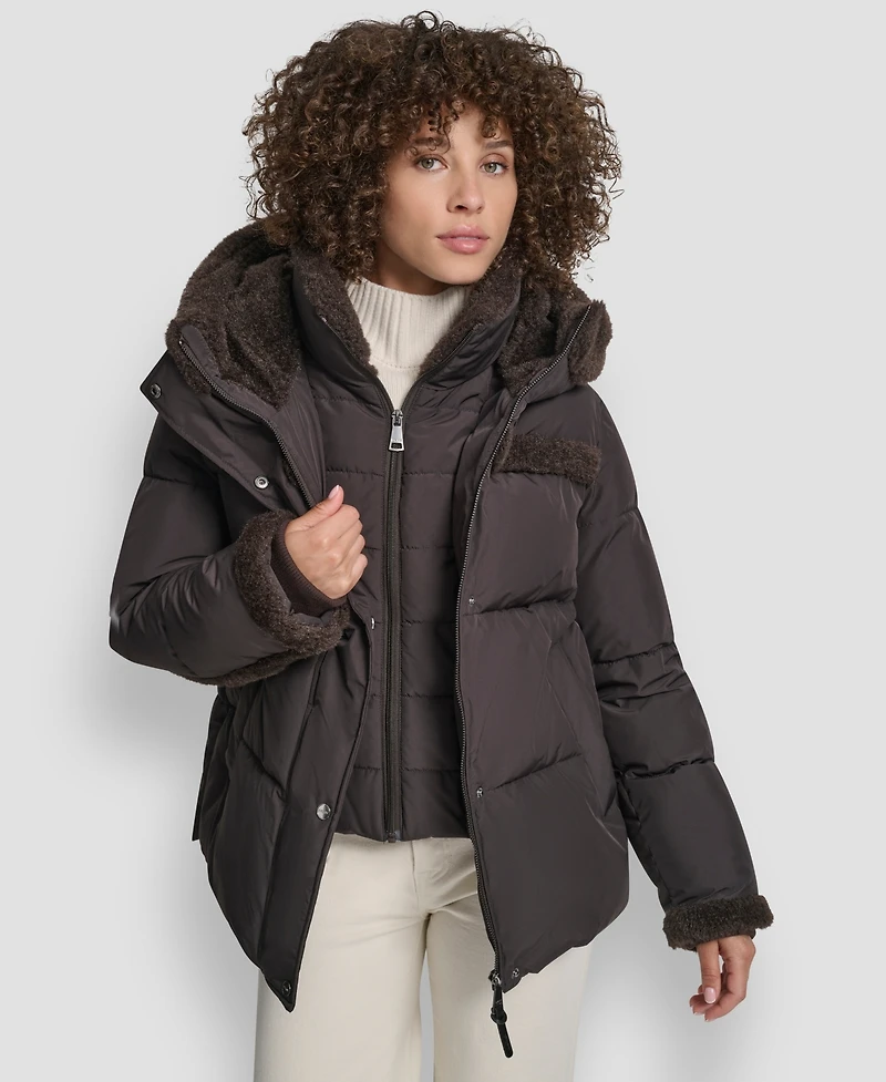 Dkny Women's Detailed Hooded Puffer Coat
