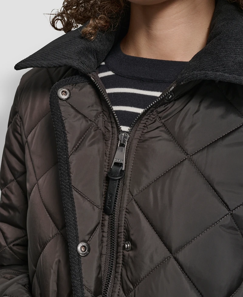 Dkny Women's Corduroy Collar Hooded Quilted Coat