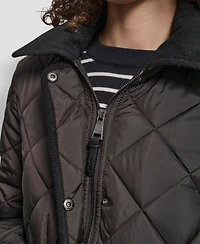 Dkny Women's Corduroy Collar Hooded Quilted Coat