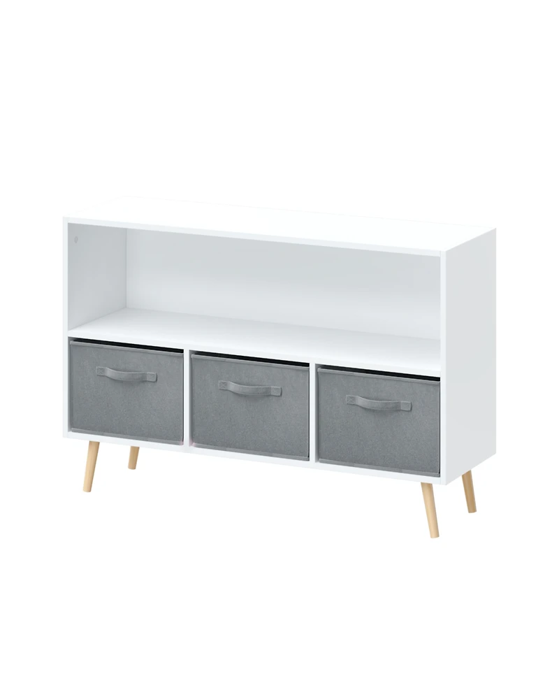 Jujabu 35 in. Wide White/Gray Kids Bookcase with Collapsible Fabric Drawers, Children's Book Display, Toy Storage Cabinet