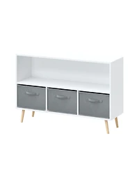 Jujabu 35 in. Wide White/Gray Kids Bookcase with Collapsible Fabric Drawers, Children's Book Display, Toy Storage Cabinet