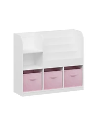 36 in. Wide White/Pink Multifunctional Kids Bookcase and Bookshelf with 3 Collapsible Fabric Drawers Bookcase Display Stand