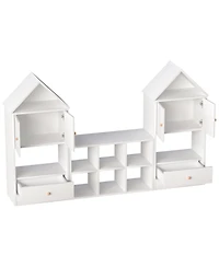 Jujabu White Wood Children's Bookshelf with House-Shaped Design with Adjustable Placement for Playroom or Bedroom