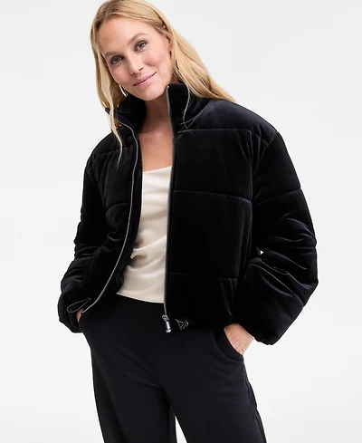 I.n.c. International Concepts Women's Cropped Velvet Puffer Jacket, Macy's Exclusive
