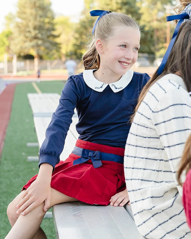 Hope & Henry Little and Big Girls' Organic Brushed Cotton Pleated Skirt with Bow