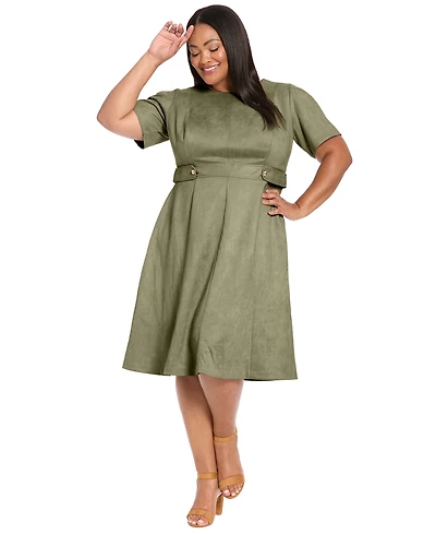 London Times Plus Faux Suede Side Tab Midi Dress