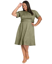 London Times Plus Faux Suede Side Tab Midi Dress