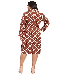London Times Plus Size Long Sleeve Wrap Midi Dress