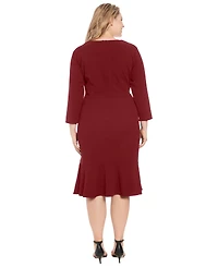 London Times Petite Side-Knit 3/4-Sleeve Midi Dress