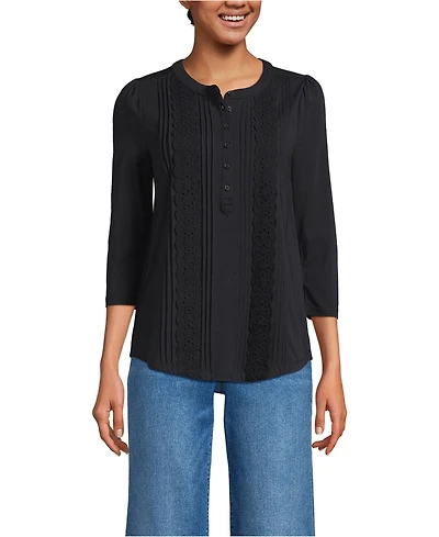 Lands' End Women's 3/4 Sleeve Lightweight Jersey Embellished Top