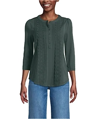 Lands' End Women's 3/4 Sleeve Lightweight Jersey Embellished Top