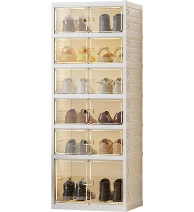 gaomon 6 Tiers Foldable Shoe Rack Organizer, 12 Shoes Dustproof Collapsible Shoe Organizer- Suitable for Clothes Blankets Shoes Books, Folding Shoe Ra
