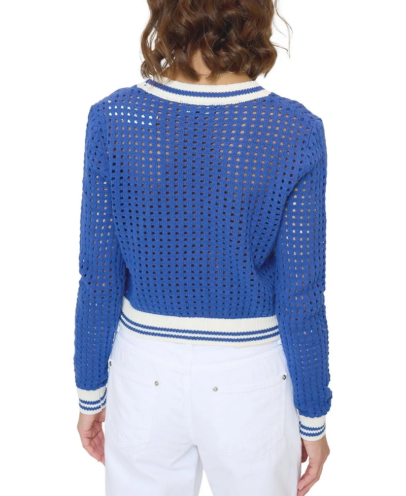 Central Park West Women's Junie Varsity Mesh Stitch Cardigan