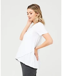 Ripe Maternity White Short Sleeve Raw Edge Nursing Top for