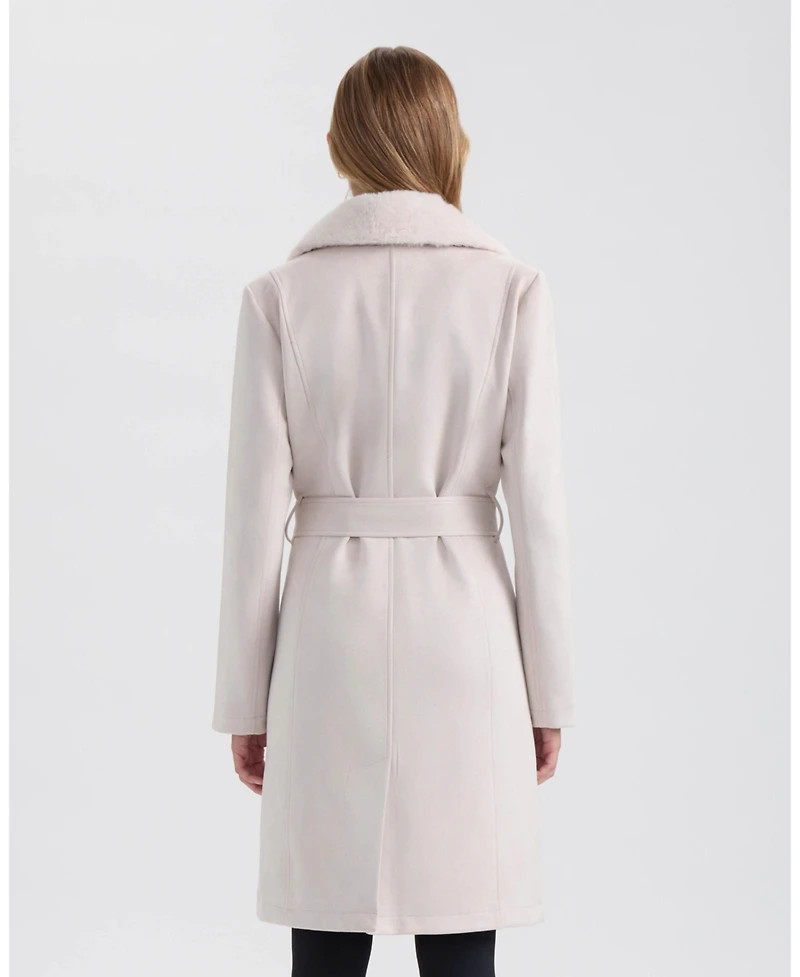 Ellen Tracy Women's Faux Suede Trench with Detachable Fur Collar