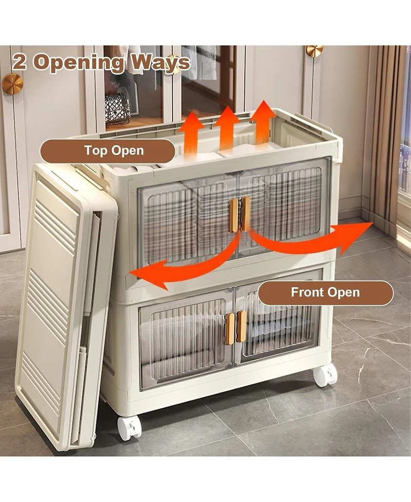 gaomon Stackable Storage Bins With Lids, 4-Tier Folding Storage Box,With Doors and Wheels, Collapsible Plastic Storage Bins- for Clothing, Toys