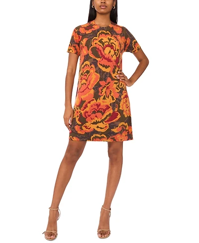Msk Petite Short Sleeves Printed Sweater Shift Dress
