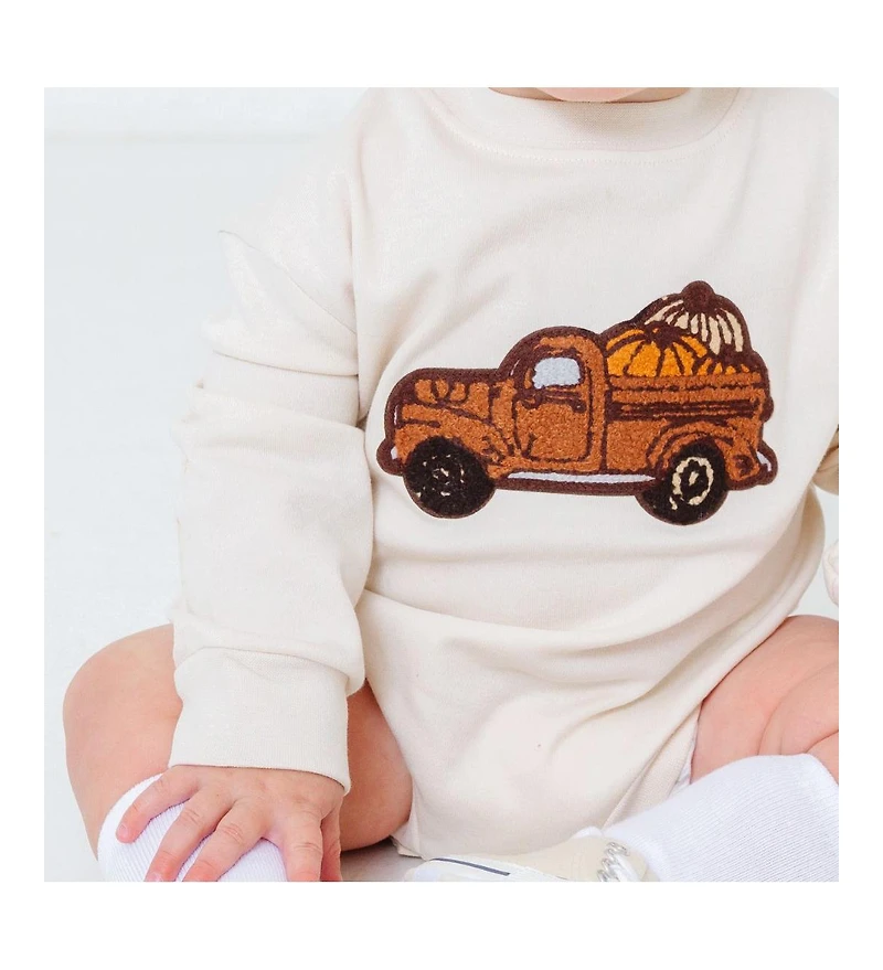 Sweet Wink Baby Boy Fall Truck Patch Long Sleeve Romper