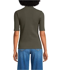 Lands' End Women's Elbow Sleeve Pointelle Rib Mock Neck