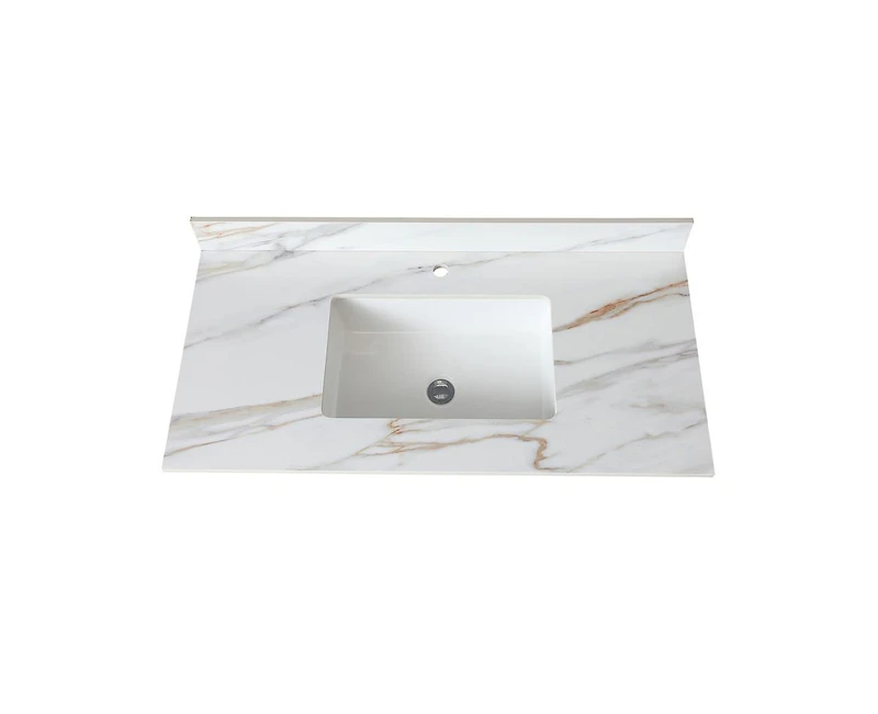 Casainc Inch Marble Vanity Top, Bathroom Vanity Top with Undermount Rectangular Middle Sink and 4" Height Backsplash
