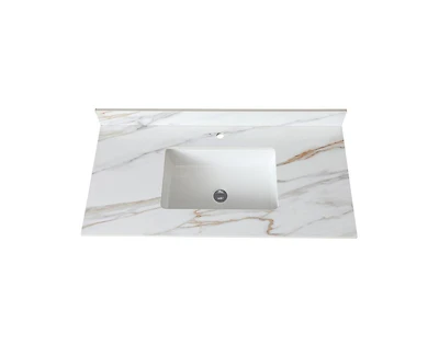 Casainc Inch Marble Vanity Top, Bathroom Vanity Top with Undermount Rectangular Middle Sink and 4" Height Backsplash