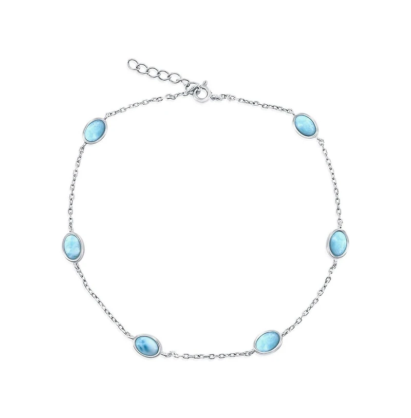 Sterling Silver, Oval Larimar Anklet