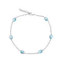 Sterling Silver, Oval Larimar Anklet
