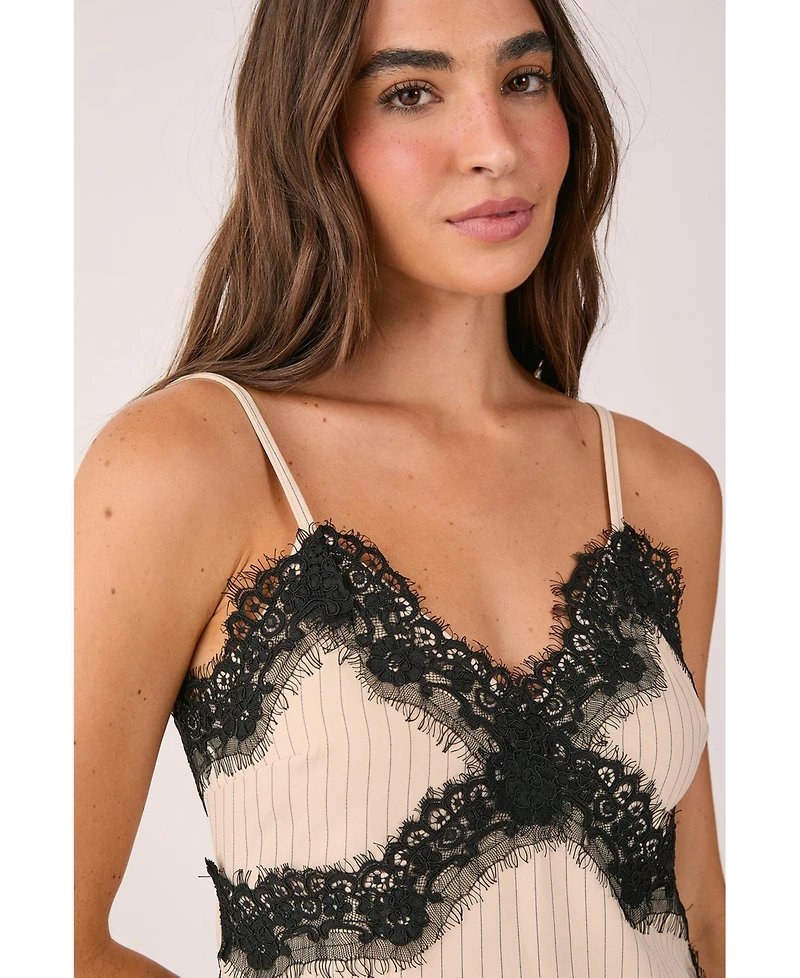 Nasty Gal Women's Pinstripe Lace Trim Tailored Strappy Top