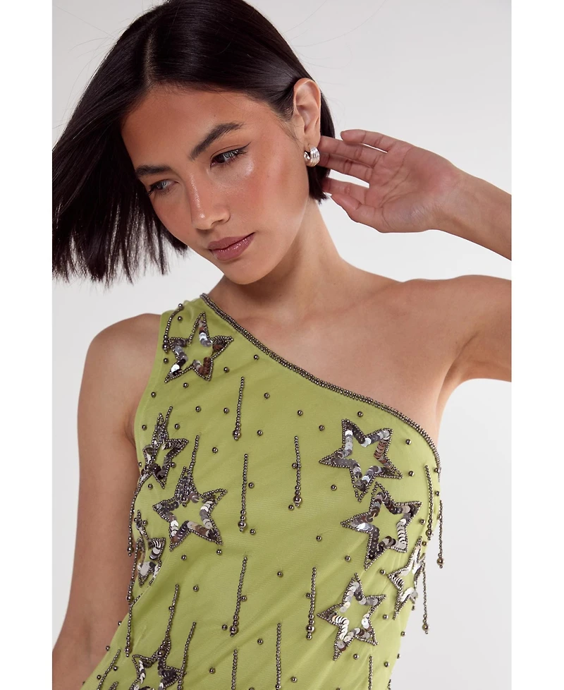Nasty Gal Women's Tassel One Shoulder Sequin Mini Dress