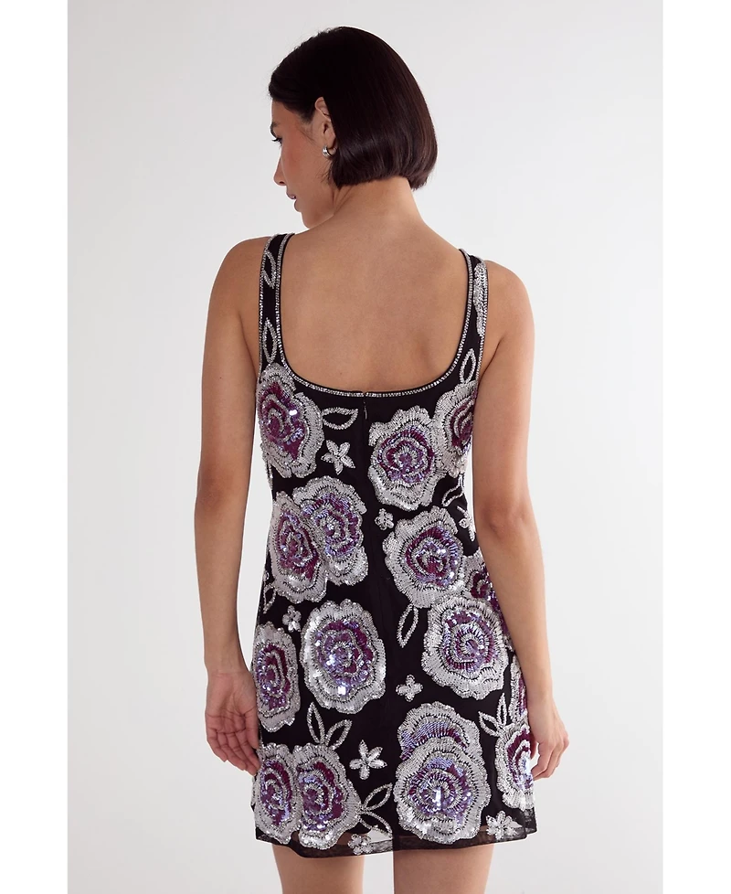 Nasty Gal Women's Beaded Flower Sequin Mini Dress