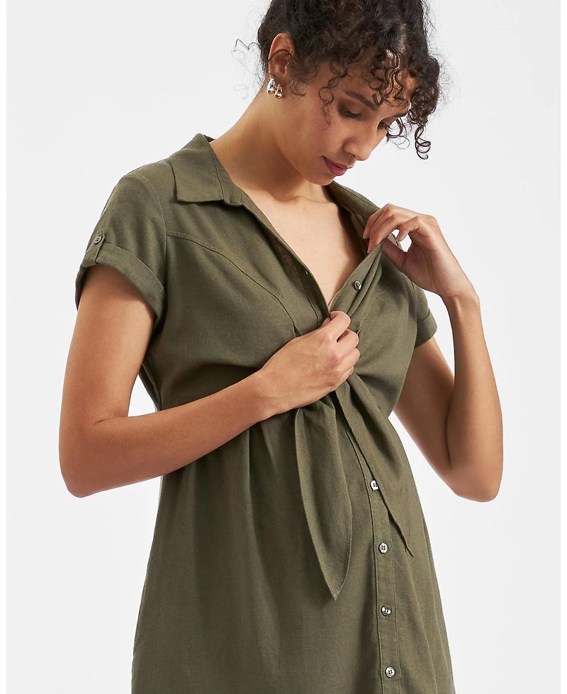 Ripe Maternity Maternity Colette Olive Tie Up Linen Dress Stylish and Comfortable Summer Wear