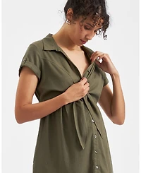 Ripe Maternity Maternity Colette Olive Tie Up Linen Dress Stylish and Comfortable Summer Wear