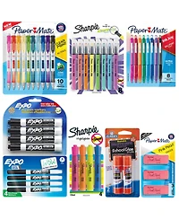 Back to School Writing & Highlighting Set – Elmer s Glue, Paper Mate Pens, Pencils & Erasers, Sharpie Highlighters, Expo Markers (40+ pcs)