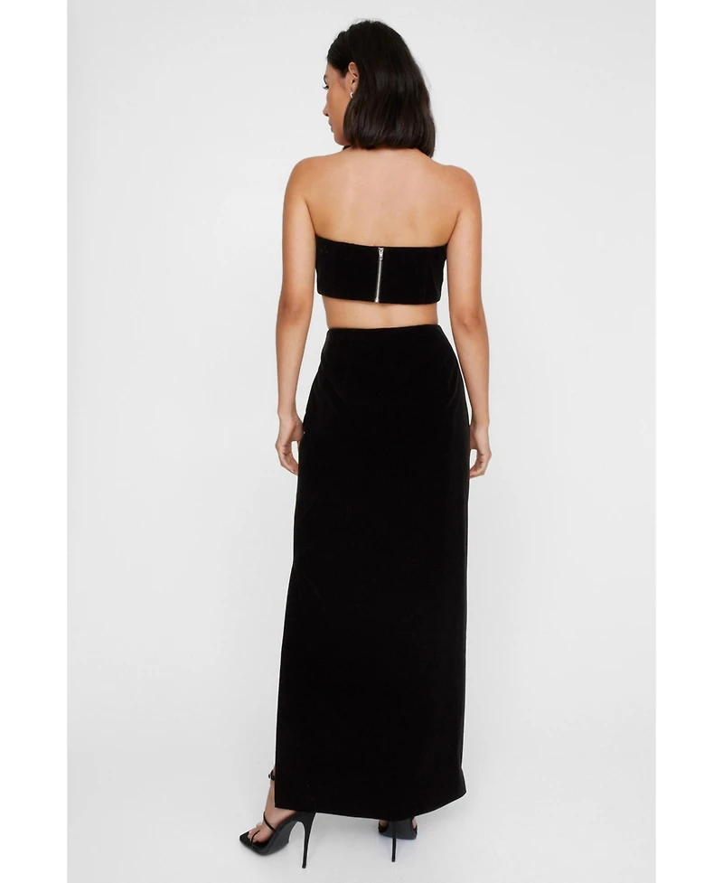 Nasty Gal Women's Velvet High Waist Side Split Maxi Skirt